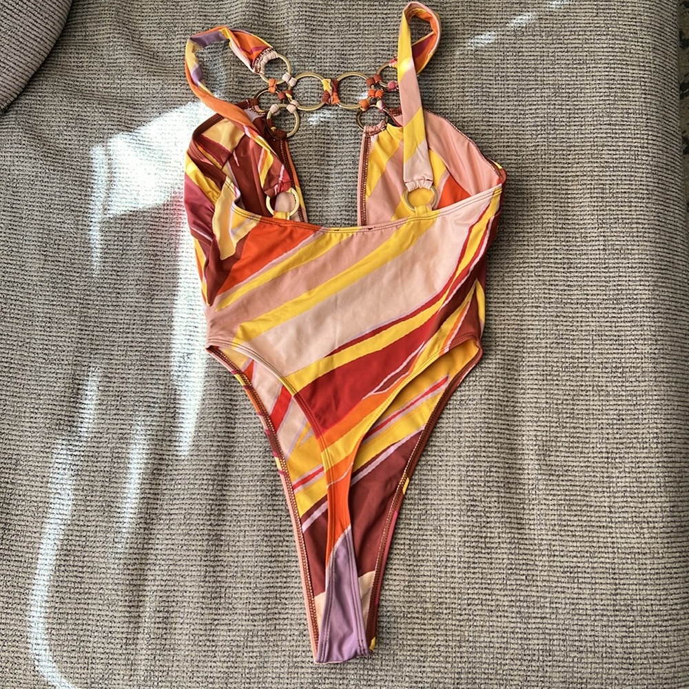 Iconswim Multi Color One Piece Swimsuit with Gold Metal Design - Picture 2 of 2
